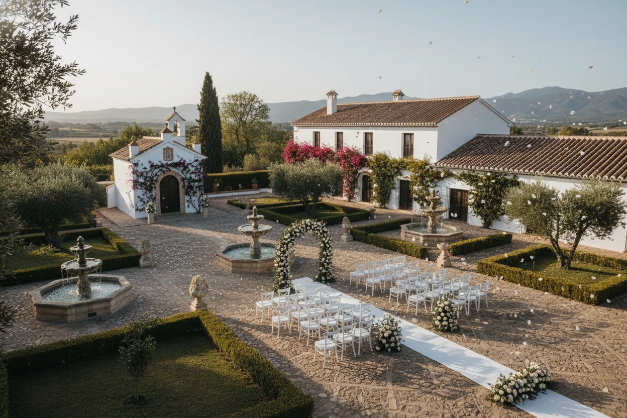 Jardines del Cortijuelo en Antequera con ceremonia al aire libre y capilla